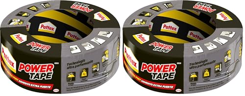Pattex Power Tape, Ruban adhésif gris de 50m, extra fort pour charges lourdes, Bande adhésive toilée tous supports, Rouleau adhésif étanche (Lot de 2)