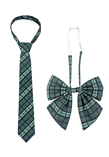 Image of PROCOS 2 Pcs Necktie Bow Tie Unisex Uniform Adjustable Plaid Tartan Bow Tie Necktie Set Cosplay Costume