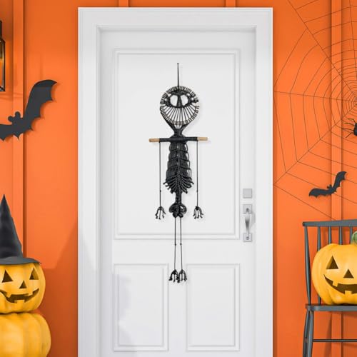 Tapiz de macramé para pared con calavera de Halloween 3