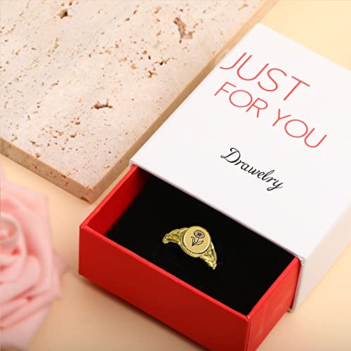 Drawelry Personalized Custom Vintage Birth Flower Ring: Sterling Silver Engraved Month Flower Floral Wildflowers Daisy Finger Wedding Promise Ring Bands Jewelry Gifts For Her Women Men Girl #TOP4