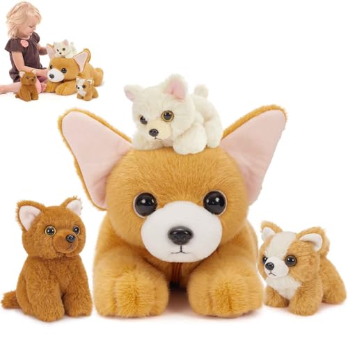 MorisMos Chihuahua Peluche Géante XXL cm avec Bébés dans Le Ventre, Réaliste Chien en Peluche Grande Douce Mignon, Idée Cadeau Noël pour Enfant Filles...