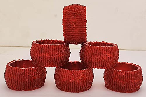 Sharvgun Pearl Beaded Napkin Holder Table Décor Restaurants Napkin Ring Christmas Party Red 4 Count