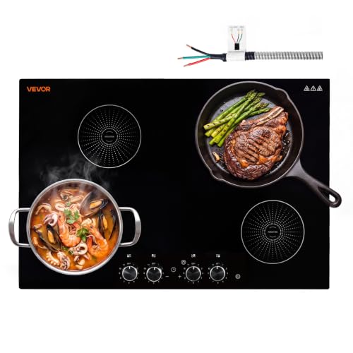 Image of VEVOR Induction Cooktop 30inch 4 Burners Built-in Electric Stove 220V 7200W, Low-Power Continuous Heating, Induction Burner for Kitchen, with 11 Power Levels, Knob Control, and Child Lock