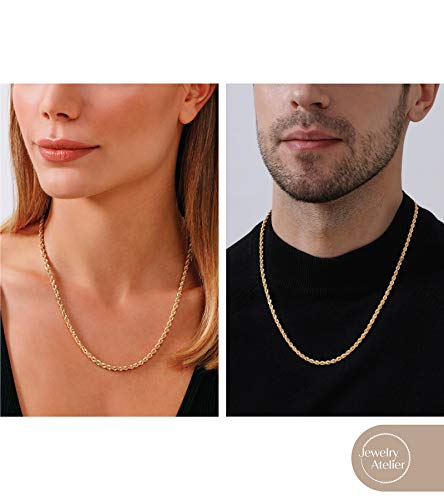 Jewelry Atelier Gold Chain Necklace Collection - 14K Solid Yellow Gold Filled Rope Chain Necklaces for Women and Men with Different Sizes (2.1mm, 2.7mm, or 3.8mm)2