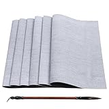 Water Drawing Writing Cloth, 6 Pcs 17 x 13 Inch Reusable Chinese Calligraphy Paper with a Brush Magic Canvas Paint with Water Chinese Calligraphy Water Drawing Mat for Students Beginners Practicing