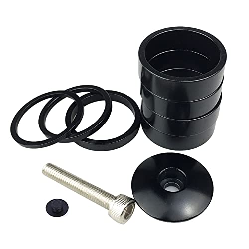 Platt Bike Headset Spacer 7PCS Aluminium Alloy MTB Road Bike Stem Headset Spacer Fit 1 1/8-Inch Stem 2/3/5 /10mm (Black) (Black 7PCS+Top Cap)