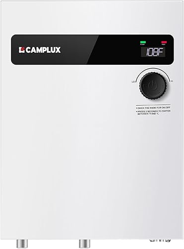CAMPLUX - Calentador de agua eléctrico sin tanque de 18 kW, calentador de agua caliente a pedido eléctrico con pantalla digital de 240 V para ducha