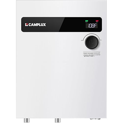 CAMPLUX Tankless Electric Water Heater 18kW, On Demand Hot Water Heater Electric with Digital Display 240V for Whole House Shower, White