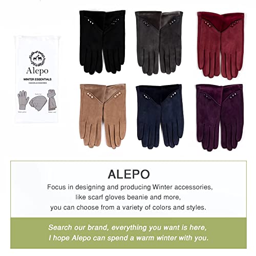 Alepo Womens Winter Warm Gloves, Contrast Color Design Touchscreen Texting Fleece Lined Windproof Driving Gloves Hand Warmer (Khaki-M) #TOP5