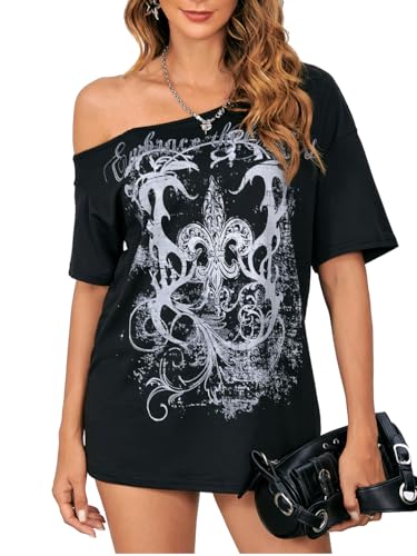 SOLY HUX Women's Off The Shoulder Tops Graphic Tees Y2k Vintage Gothic Oversized T Shirts Streetwear3
