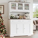 FACBOTALL 71.9' Kitchen Pantry Cabinet, Tall Storage Cabinet, Kitchen Hutch with Countertop and Outlets, Farmhouse Tall Pantry Storage with Doors and Shelves, White