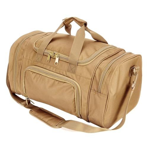 Small Duffel Bag Military Tactical Outdoor Gym Bag with Shoes Compartment for Sports Camping Hunting (TAN)