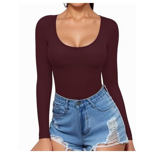 MANGOPOP Womens Scoop Neck Short Sleeve Long Sleeve Slim Fit T Shirt Tunic Tops Tee (Long Sleeve Burgundy, Medium)