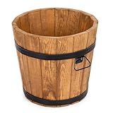 Robuste et durable - Pot de fleurs en pin massif (PEFC) avec jantes en acier inoxydable revêtu par pulvérisation.