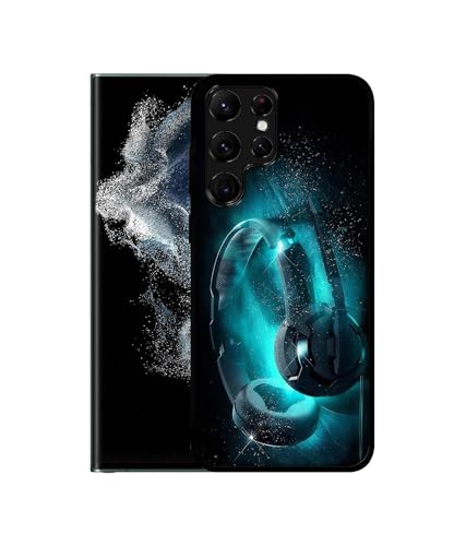 Image of Cool Headphone Design Premium 2D Printed Metal Back Case Cover for Samsung Galaxy S22 Ultra 5G