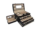 Cordays Organizador de Joyas para Mujer con Estuche Accesorio de Viaje, Caja Organizadora de Piel Sintética Hecho a Mano, Negro