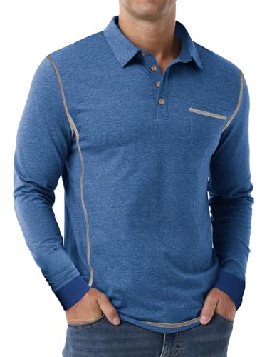 Comilaka Herren Poloshirt Langarm Polo Kontrast Casual Polohemd Klassisches Langarmshirt mit Tasche Herbst Winter