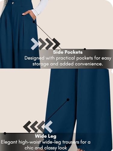 Image of GRECIILOOKS Trousers for Women High Waist | Wide Leg Trousers | Office Wear Pleated Korean Pants for Women's | Elegant Formal Pants
