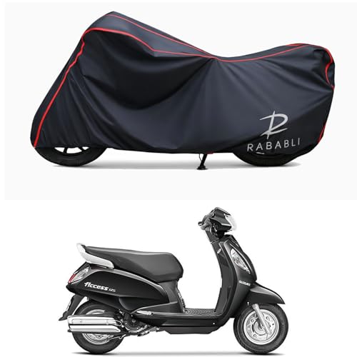 Image of Waterproof Bike Body Cover Compatible for | Suzuki Access 125 Disc | Taffeta Fabric, Red Piping Design, Bottom Elastic Fit | Dustproof, Sun UV & Rain Protection for All Bikes