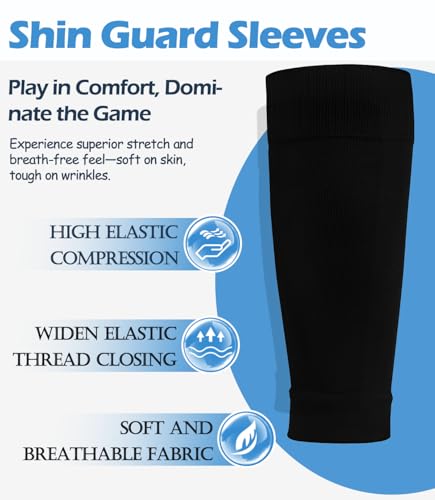 1 Pair Men's Grip Soccer Socks and 1 Pair Shin Guard Sleeves,1 Pair Sleeves with Optimized lnsert Pocket and Shin Guards3