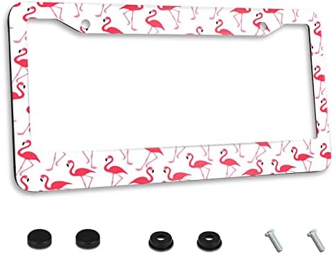 Personalized License Plate Frame Stainless Steel Pink flamingo Animals License Plate Cover Accessory Decorative 2 Holes And Screws Fits US Standard License Plates Size: 12.2 x 6.3 Inches For Men Women