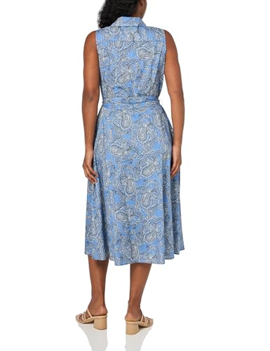 Image of Tommy Hilfiger Women's Sleeveless Collared Button Front Tie Waist Midi Shirt Dress