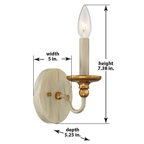 Image of Minka Lavery 1041-701 Westchester County Wall Sconce, 1-Light, 60 Total Watts, 5-in H x 7.38-in W, Farm House White with Gilded Gold Leaf