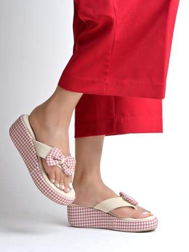 Image of Shoetopia Women's Wedge Flip Flops with Bow - Stylish Platform Sandals, Comfortable Casual Slip-On Slippers for Summer Beach & Daily Footwear
