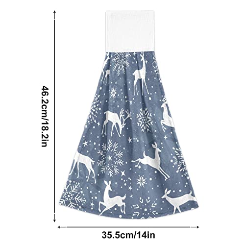 Vnurnrn Hand Towels For Kitchen 2 Pcs Hanging Kitchen Towels Set，Soft Absorbent Tea Bar Dish Cloths Bath Towel For Bathroom Laundry Room (Snowflake And Reindeer) #TOP1