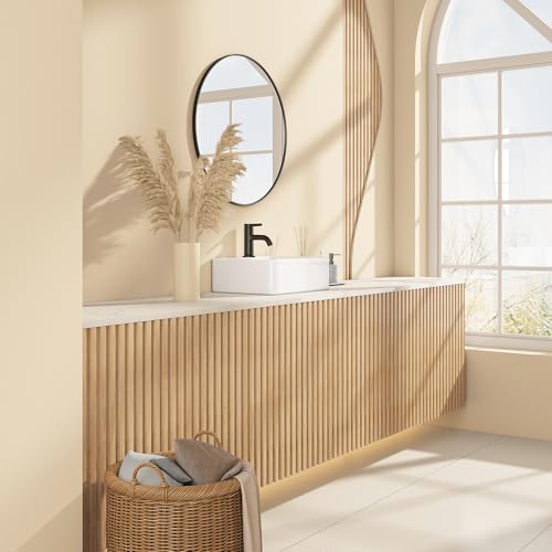 Eridanus Quadratisches Keramik Aufsatzwaschbecken für das Badezimmer, zeitgenössisches quadratisches Becken aus Sanitärkeramik für Waschbeckenunterschrank, weiß glänzend - 400 x 300 x 130mm