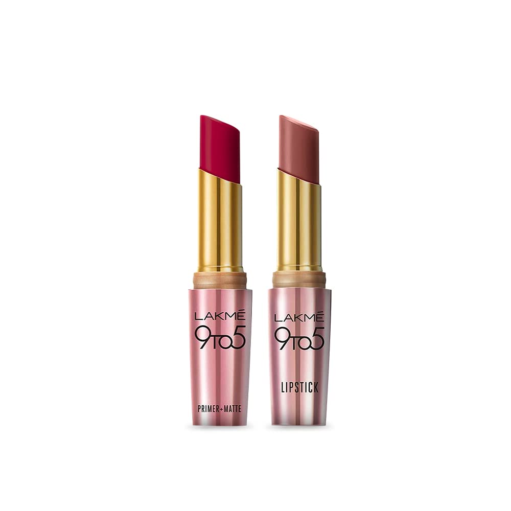 LAKMÉ 9To5 Primer + Matte Lip Color | Set Of 2 Lipstock For 14-Hour Intense And 2X Primer For A Long Lasting, Smooth Matte Finish - Deep Wine, 3.6 G & Blushing Nude, 3.6 G-image-22
