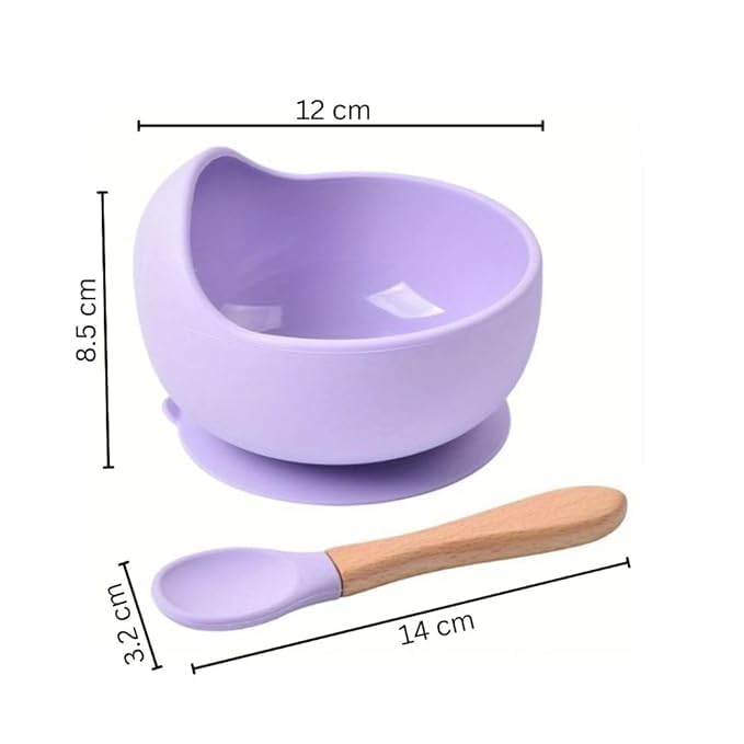 Image of Baby Feeding Bowl & Spoon Set | Silicone Suction Bowl for Baby Food | BPA-Free Baby Bowl and Spoon Set | (Lavender)