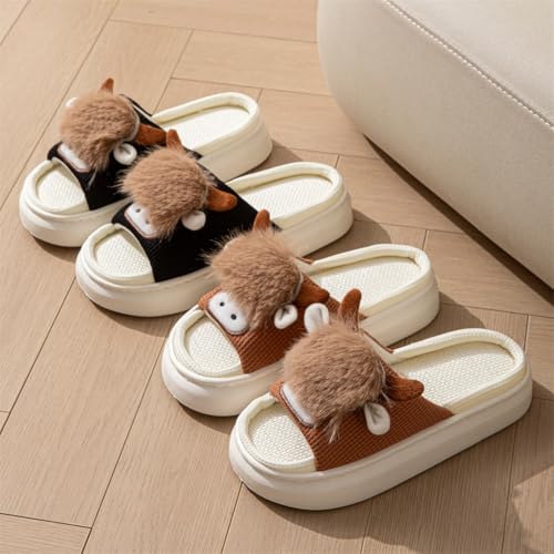 Epsion Women Cute Animal Shape Cartoon Open-Toe Linen Slippers Thick Sole Home Shoes Non-Slip2