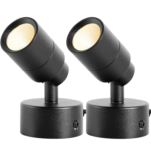 Image of 2 Pack LED 120V SpotLights Indoor, 3W Up Lights Floor Spotlight, 3000K Uplights Indoor Accent Lighting for Plants Pictures Artwork Desk,5.9 FT Plug Cord and Foot Switch