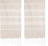 HAVLULAND ( Set of 2 ) Turkish Beach Towel -100% Cotton - 39 x 71 Inches - Prewashed for Soft Feel - Quick Dry Sand Free Lightweight Bath Towels Oversized - Turkish Towels for Pool Travel (Beige)