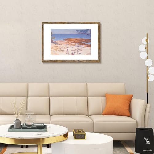 Image of Frametory, 16x24 Picture Frame With Mat for 12x18 Picture - High Definition Glass Wide Molding - Preinstalled Wall Mounting Hardware (Rustic Brown, 6 Pack)