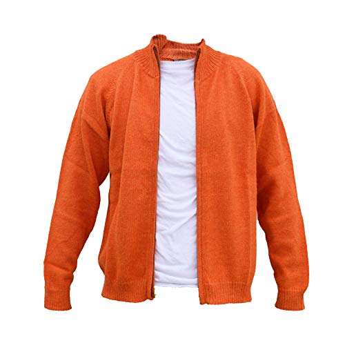 Men's Handmade 100% Alpaca Wool Full Zip Cardigan Sweater (Tangerine, Medium)
