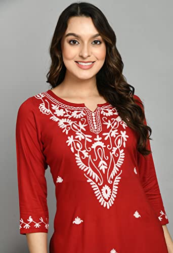 Image of QAZMI Women's Cotton Straight Embroidered Kurti (Aari Work)