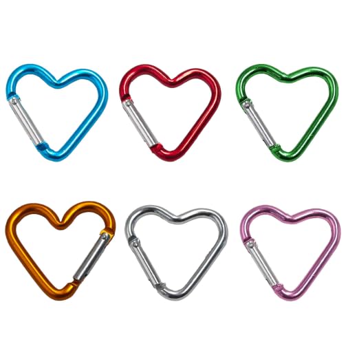 Runseaway 6Pcs Heart-Shaped Aluminum Snap Hook Keychain Clip, Six Colors | Heart-shaped aluminum clips with spring closure—securely attach keys, bags, or bottles for daily use or outdoor activities