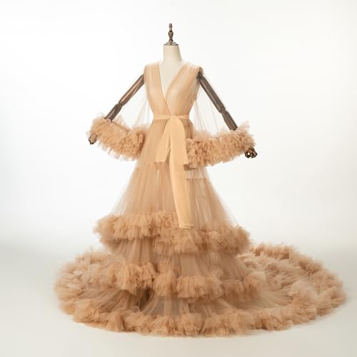 Fanjian Puffy Tulle Robe Long Lingerie Bridal Robe Baby Shower Photography2