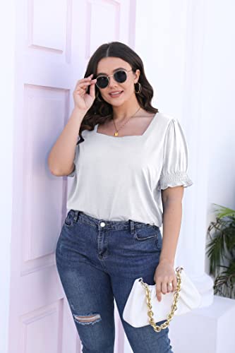 Image of WIHOLL Tops for Women Summer Casual Ruffle Trim Sleeve Square Neck T Shirts