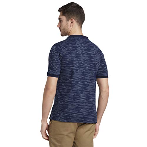 Image of Colorplus Men's Pure Cotton Stripe Pattern Tailored Fit Polo Neck Half Sleeve Casual T-Shirt