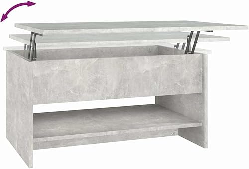 Miniatura 9 de Mesa de centro de madera de ingeniería gris hormigón, 31.5 x 19.7 x 15.7 pulgadas, altura ajustable elevadora para sala de estar, mesa de