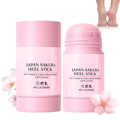 2PCS Japan Sakura Foot Heel Stick Moisturizing Foot Balm with Shea Butter Vitamin E Aloe Vera Hydrate Soften Dry Cracked Feet Heels MultiUse for Hands Elbows Knees Sakura Scent 1.4 Oz