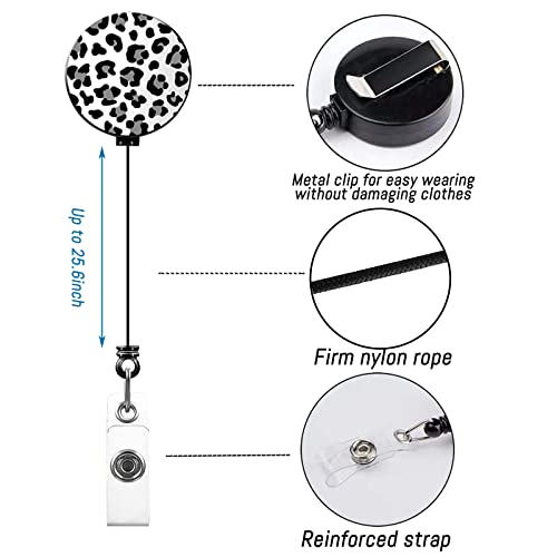 Retractable Badge Holder, With Carabiner Scroll Clip And Keychain, Vertical Id Card Badge Holder, Cute And Fashionable Design Snow Leopard, Badge Holder For Office, Nurse, Teacher（Snow Leopard） #TOP6