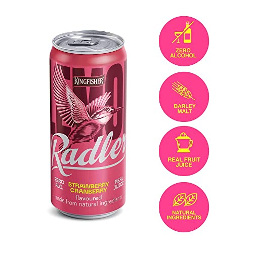 Image of Kingfisher Radler - Strawberry Cranberry - Non-Alcoholic Malt Drink , Pack of 12 x 300 ml Can