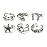 POYAMUSE Toe Rings with Sun, Moon and Star Patterns - Bohemian Knuckle Rings Set - Adjustable Opening Toe Rings for Women Beachy Barefoot Sandal Jewelry (E 6pcs wings)