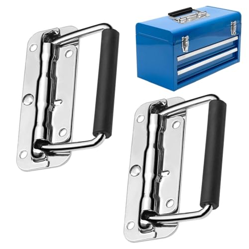 BOBOZHONG Poignée de Boîte à Ressort,2 pièces Poignées de Caisse Pliantes en Acier Inoxydable,pour Boîte à Outils Boîte de Rangement de Quincaillerie,Coffre,Caisse(110 mm)