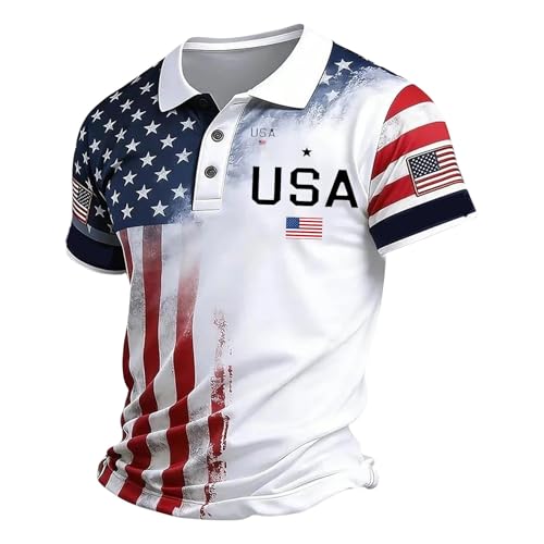 HJINGSUN Patriotic Golf Shirts for Men USA American Flag Polo Shirt 4th of July Camo Short Sleeve Business Casual Tops 2026,Zb4-White,X-Large