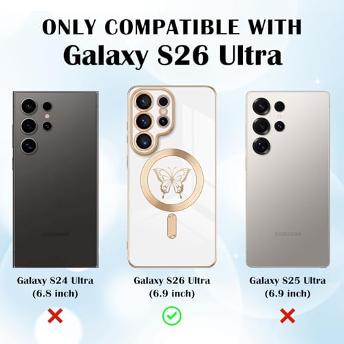 Newseego for Samsung Galaxy S26 Ultra 5G Magnetic Case, Cute Butterfly Luxury Plating Edge Case for Women Girls Men Soft TPU Shockproof Full Camera Protective Cover for Samsung Galaxy S26 Ultra-White - image 5